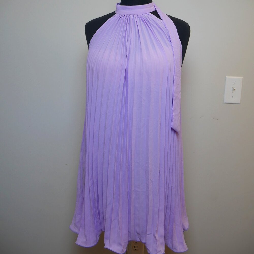 Lavender Sleeveless Tie Back Pleated Halter Dress